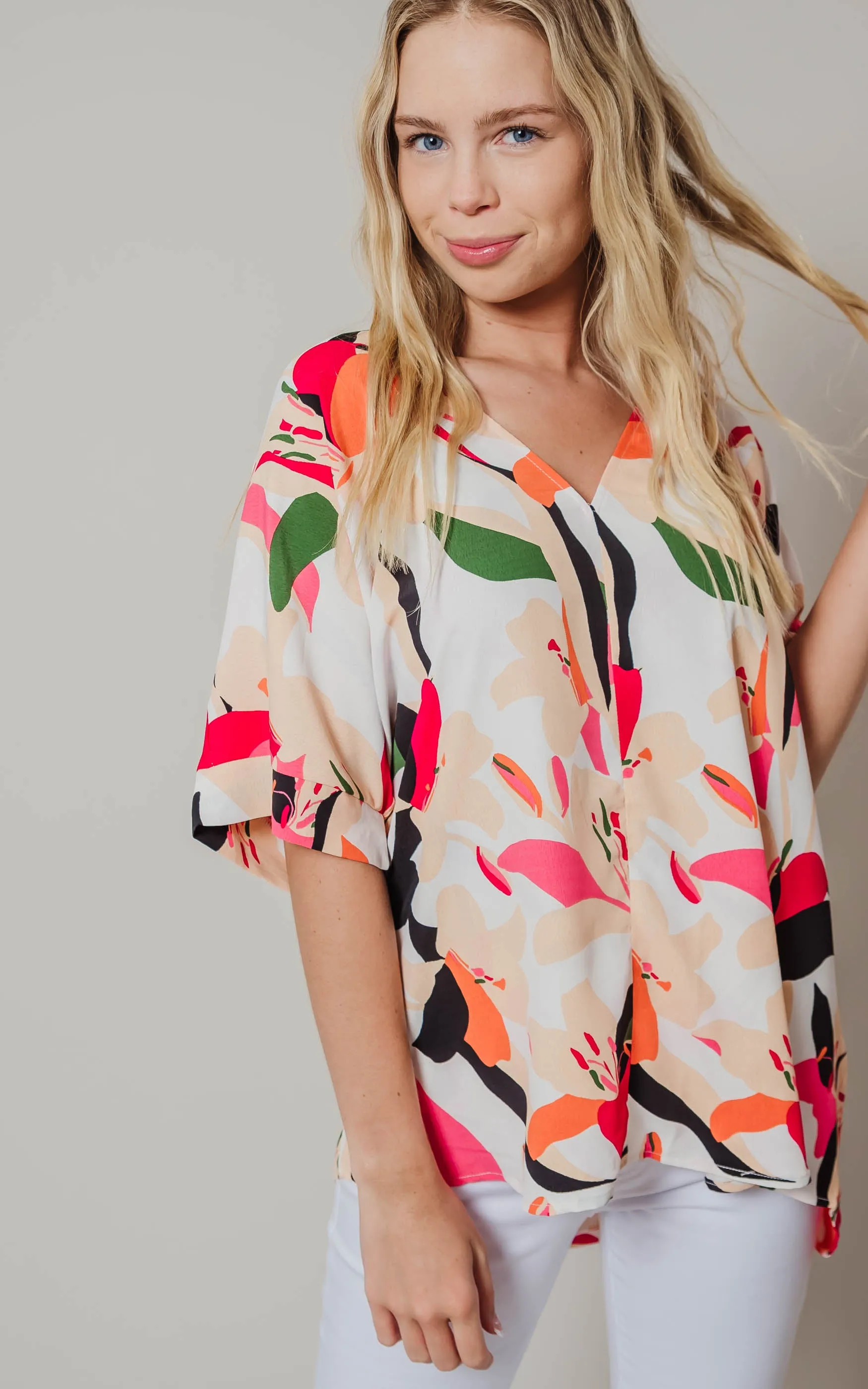 Abstract Floral Print Boxy V-Neck Top - Final Sale*