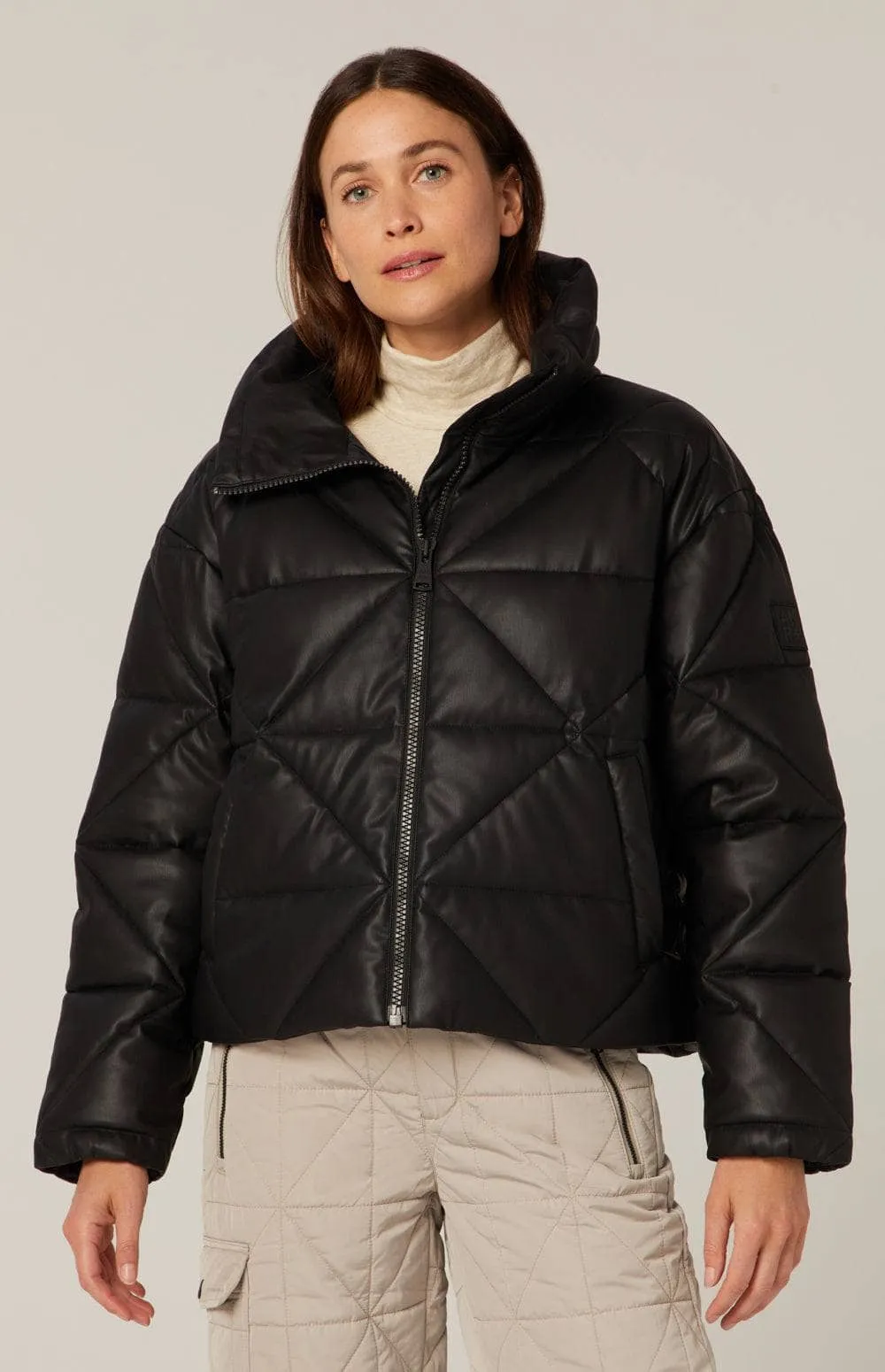 Alta Puffer Jacket | Black Faux Leather