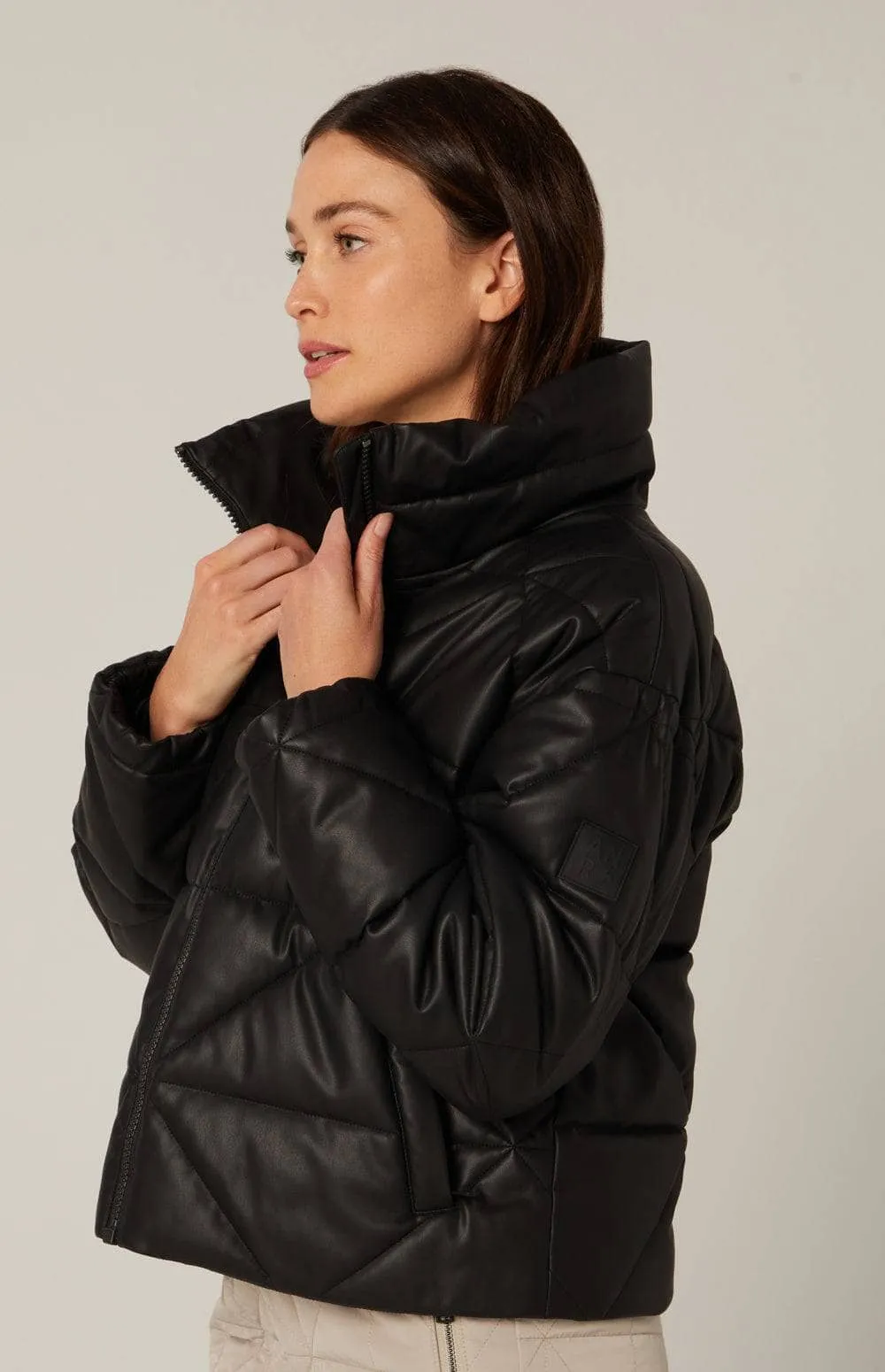 Alta Puffer Jacket | Black Faux Leather