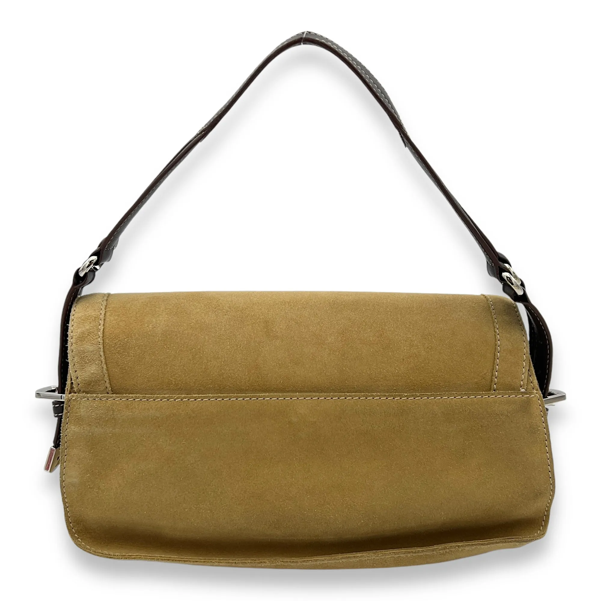 Anagram Shoulder Bag Beige in Suede Leather, Silver hardware