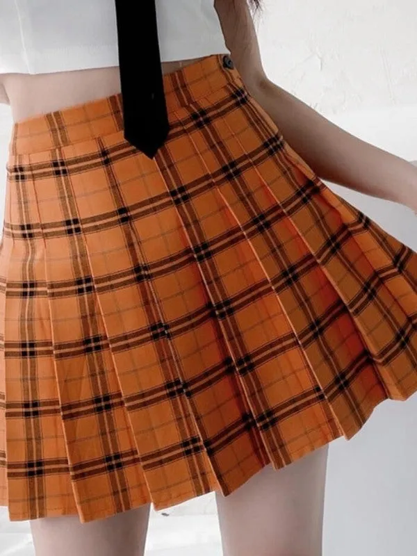 Ashore Shop Womens Halloween Orange Pleated Orange Preppy Style Skirt