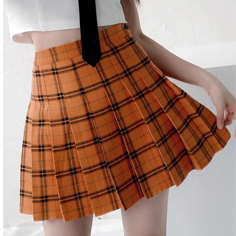 Ashore Shop Womens Halloween Orange Pleated Orange Preppy Style Skirt