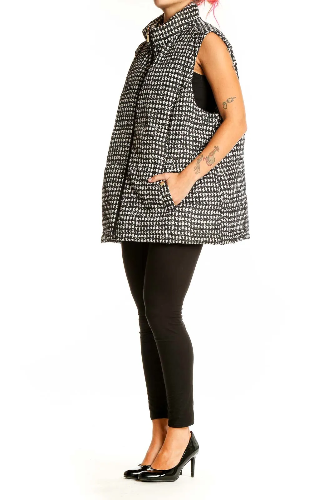 Black and White Houndstooth Puffer Vest