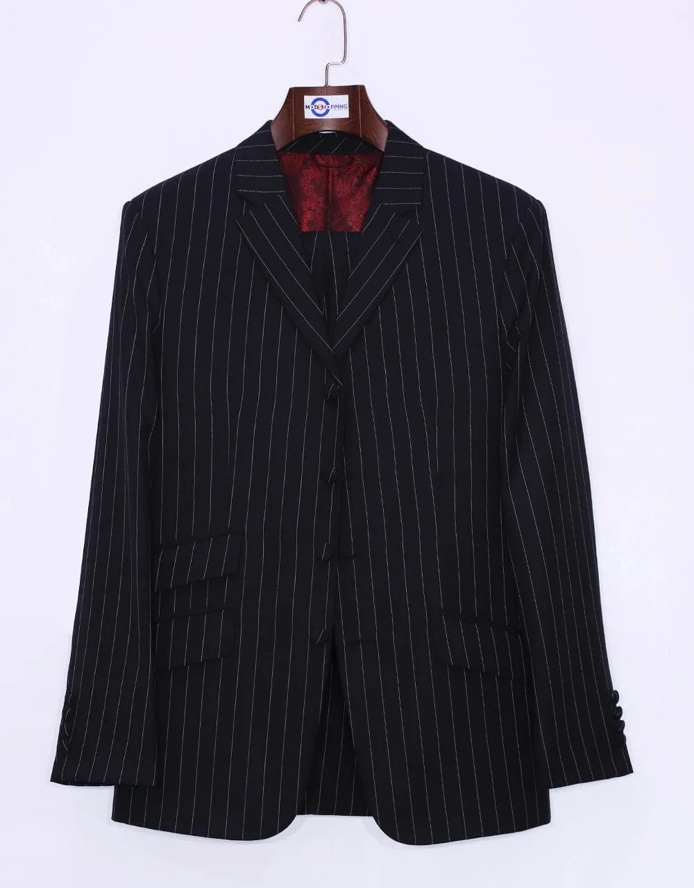 Black and White Pinstripe 4 Button Suit