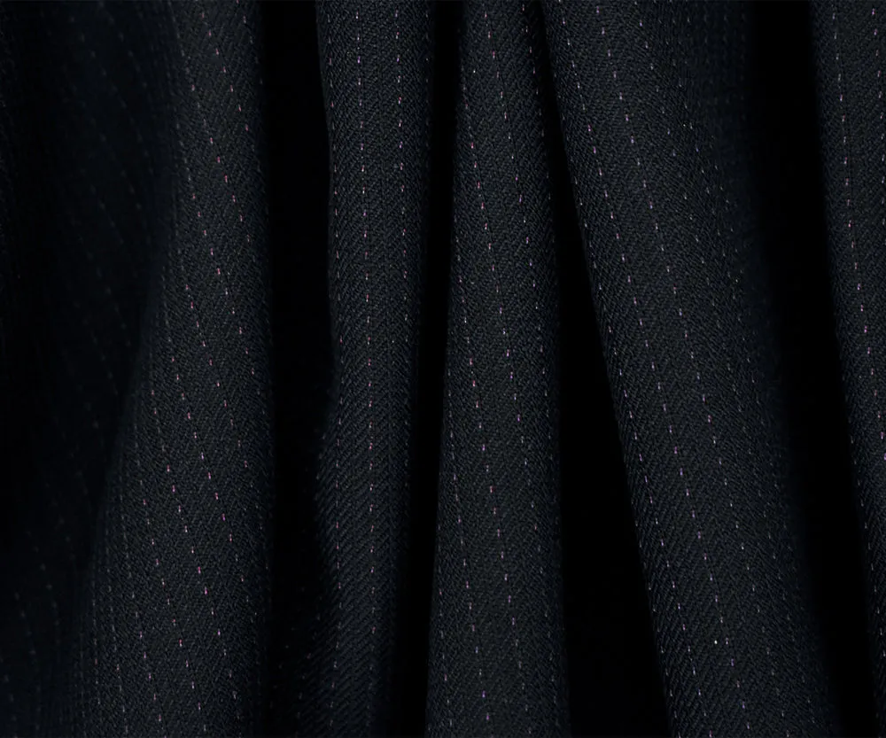 Black-Deep Purple Wool-Polyester Pinstripe Twill Suiting Woven Fabric