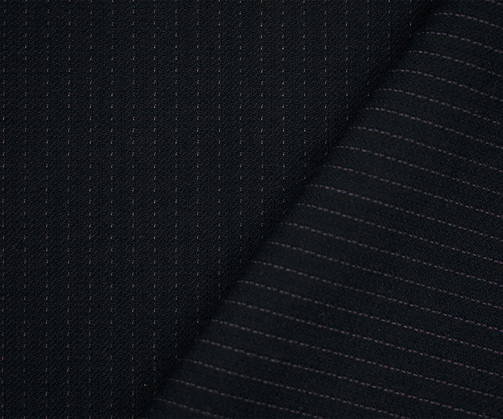 Black-Deep Purple Wool-Polyester Pinstripe Twill Suiting Woven Fabric