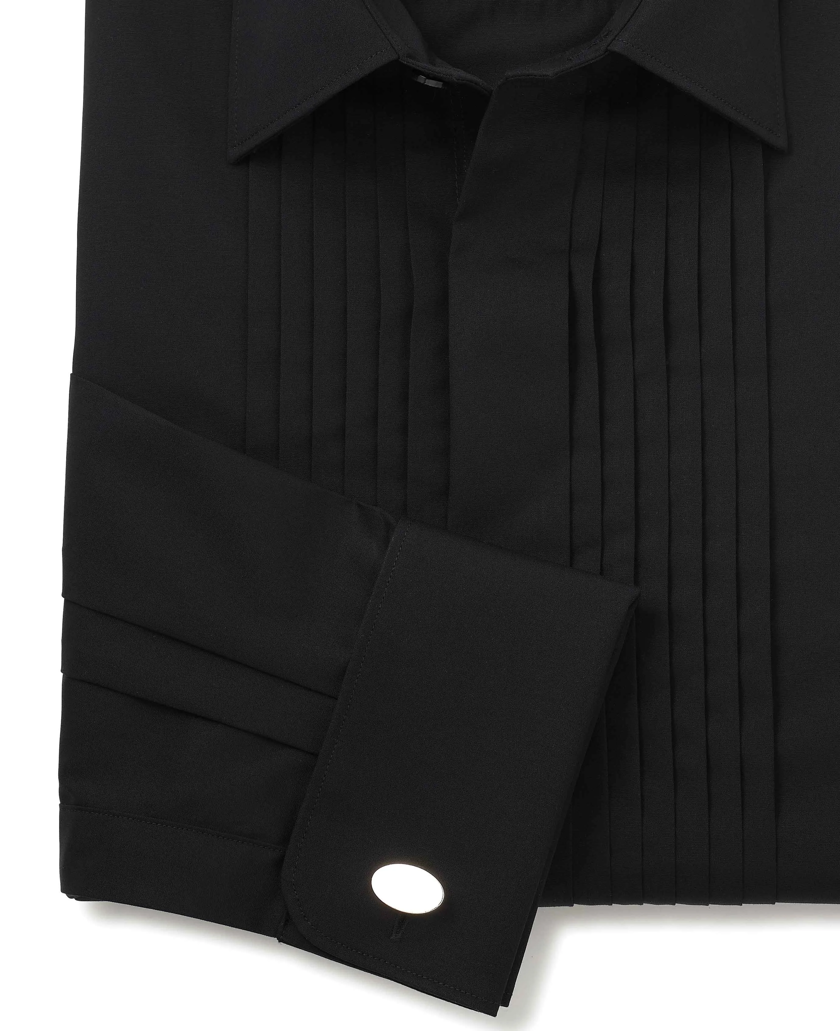 Black Pleated Fly Front Classic Fit Dress Shirt - Double Cuff