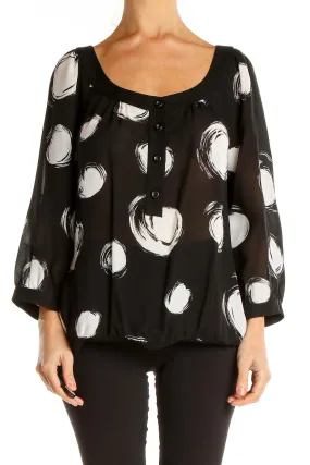 Black White Printed Retro Blouse