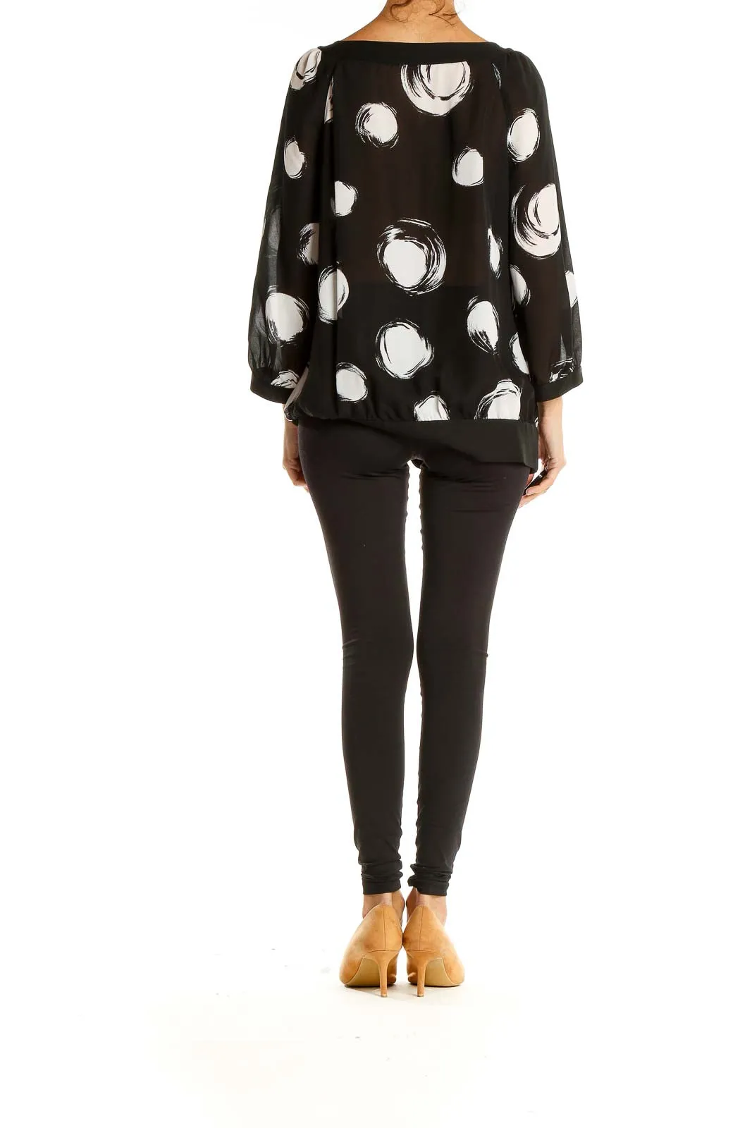 Black White Printed Retro Blouse