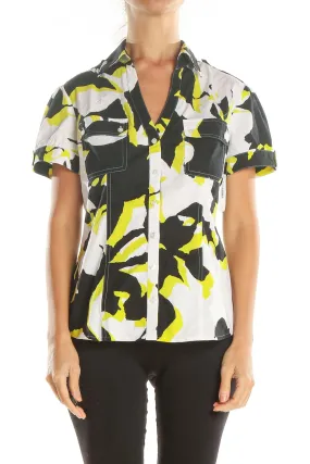 Black White Yellow Printed Retro Top