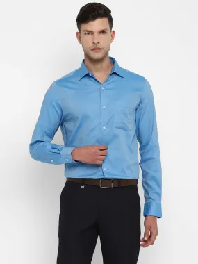 Blue Cotton Self Design Slim Fit Shirts