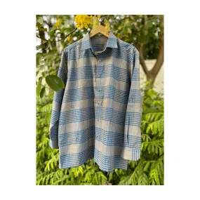 Blue grey madras checkered shirt with embroidery