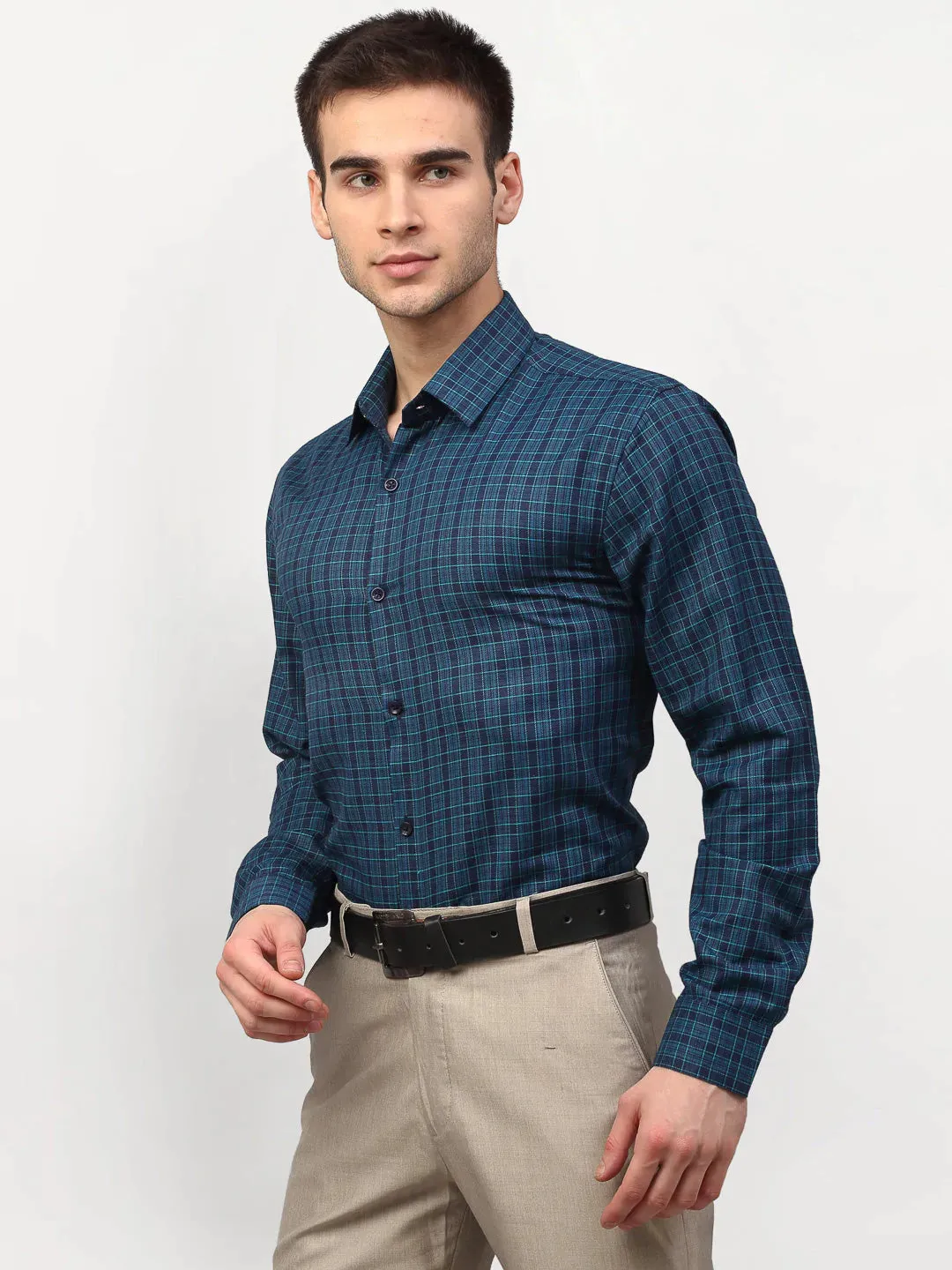 Blue Men's Checked Formal Shirts