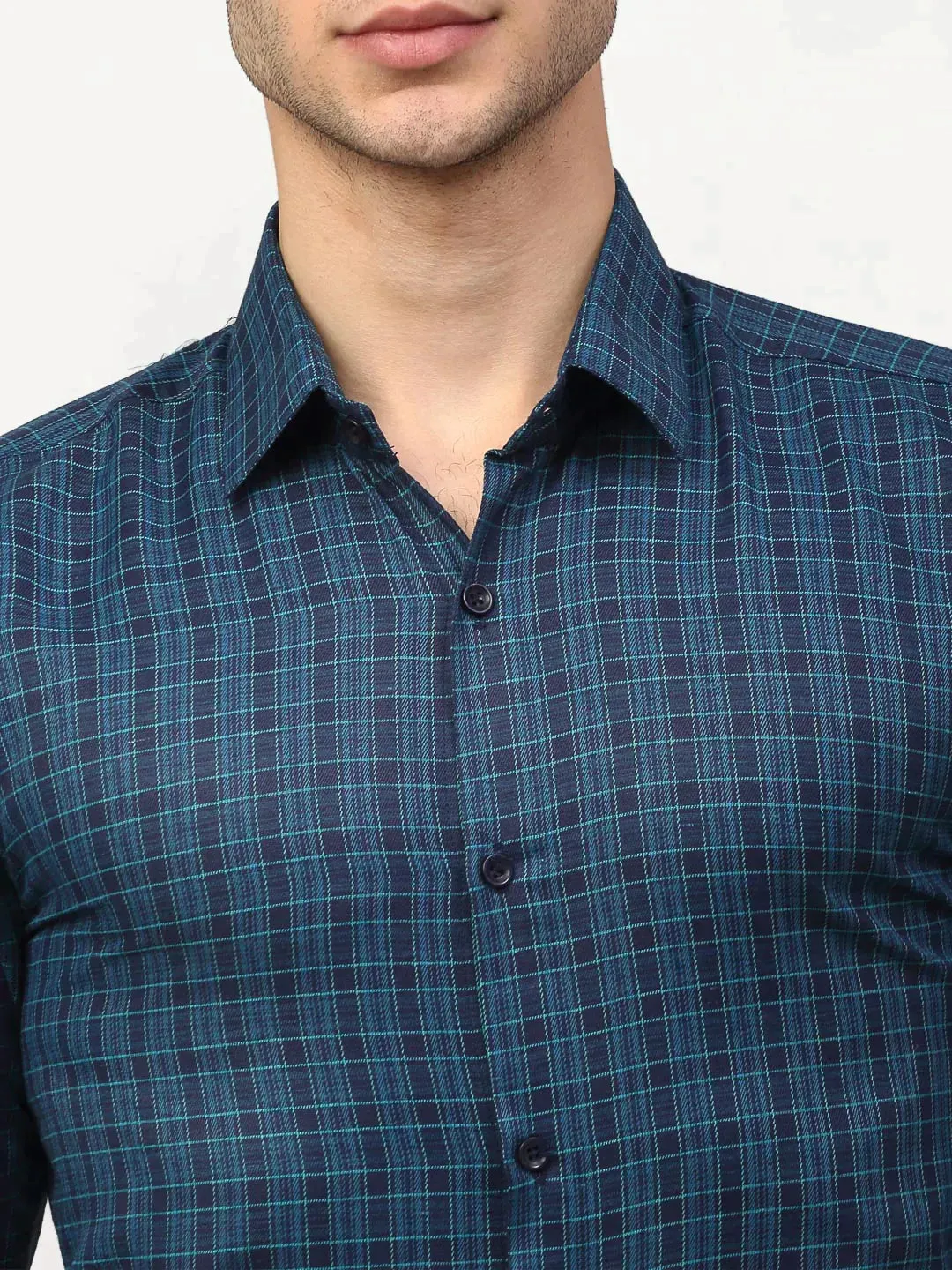 Blue Men's Checked Formal Shirts