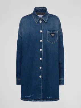 Blue oversized paid denim shirt