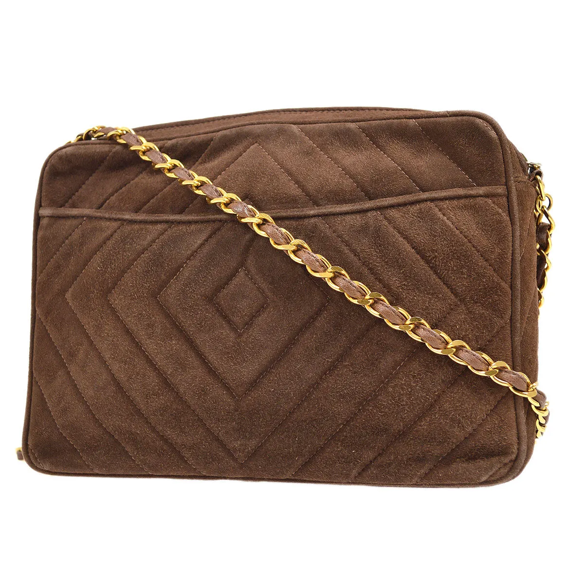 CHANEL 1991-1994 Brown Suede Diamond Camera Bag Small JT06625g