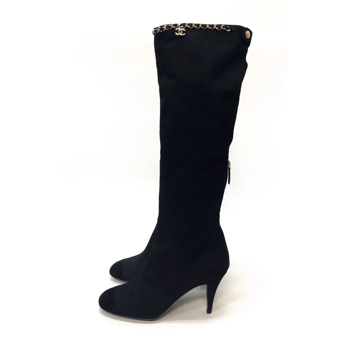 Chanel Chain Trim Knee High Boots