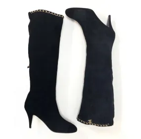 Chanel Chain Trim Knee High Boots