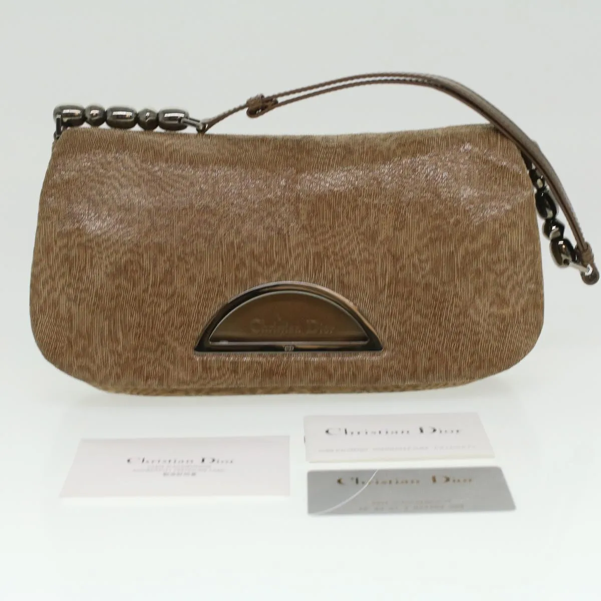 CHRISTIAN DIOR Maris Pearl Shoulder Bag Suede Brown MA-0999 Auth yk5927