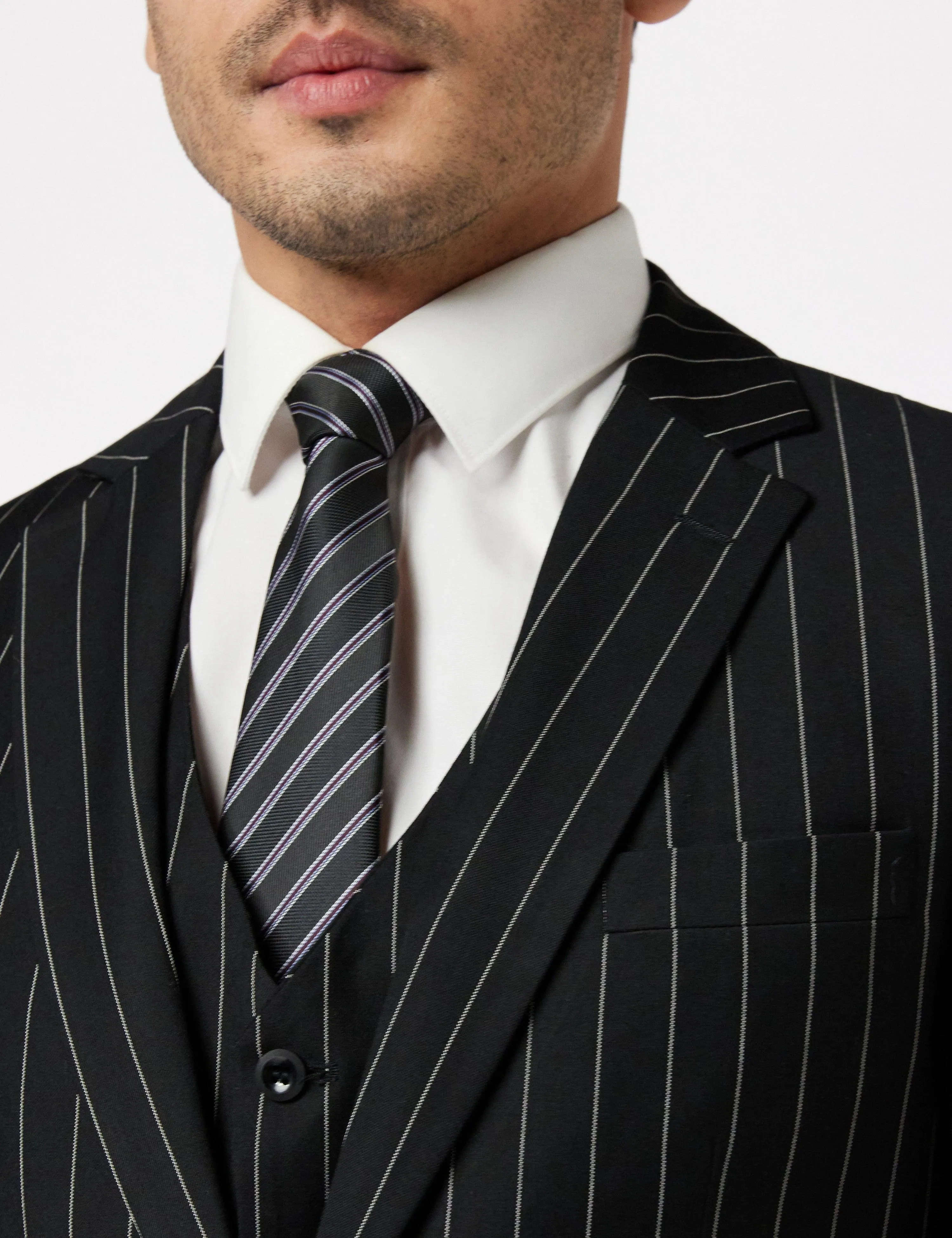 Classic Black White Pinstripe Suit