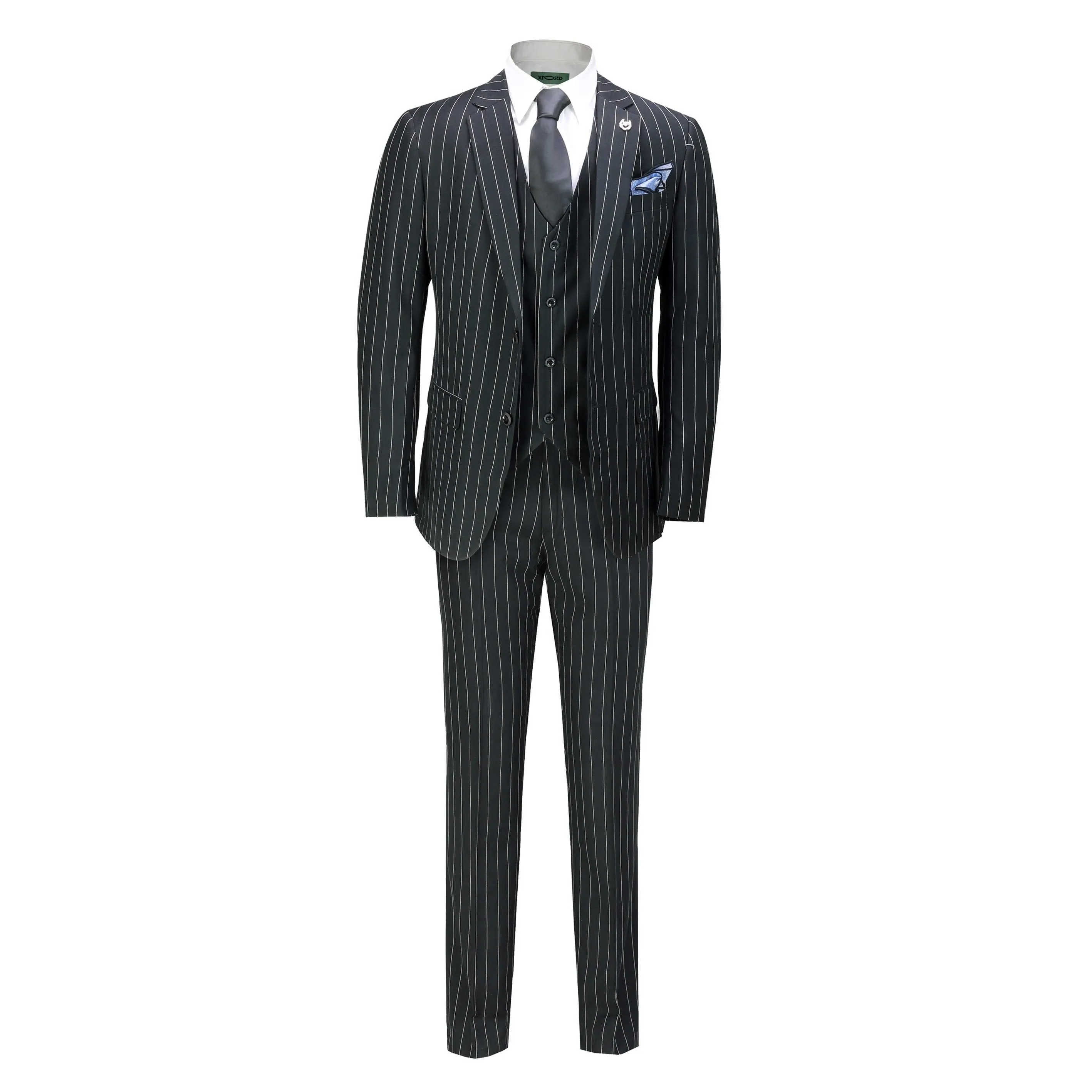 Classic Black White Pinstripe Suit