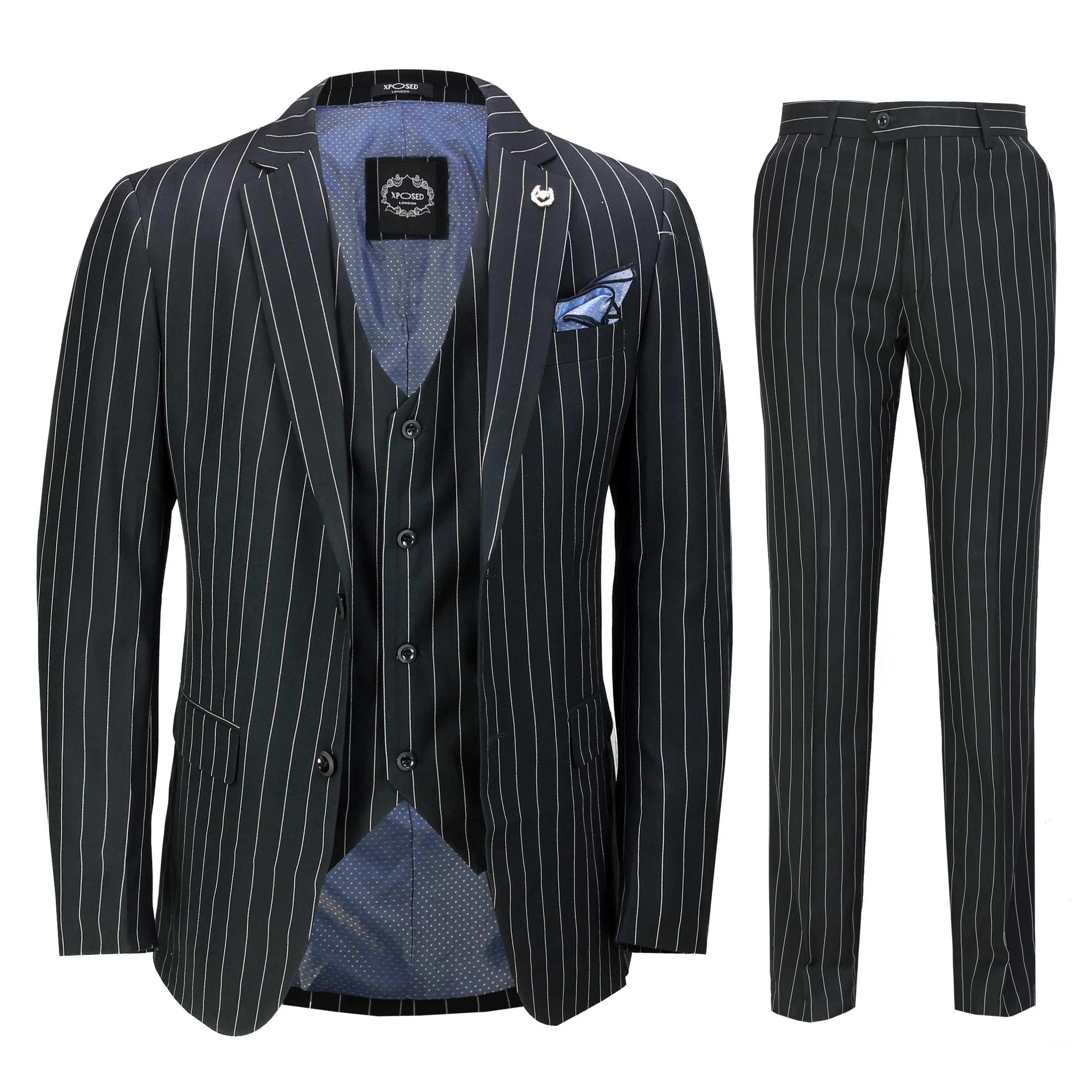 Classic Black White Pinstripe Suit