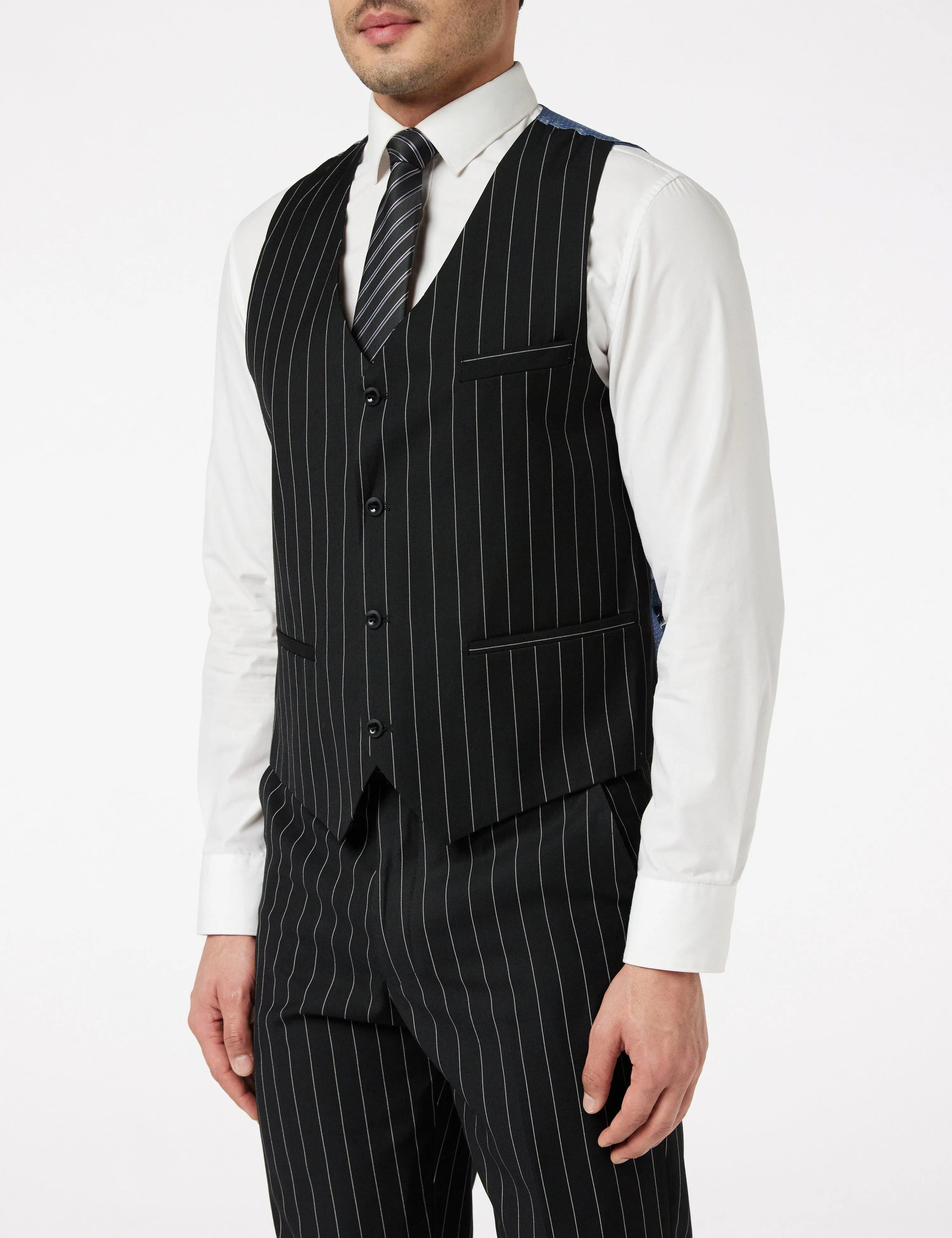 Classic Black White Pinstripe Suit