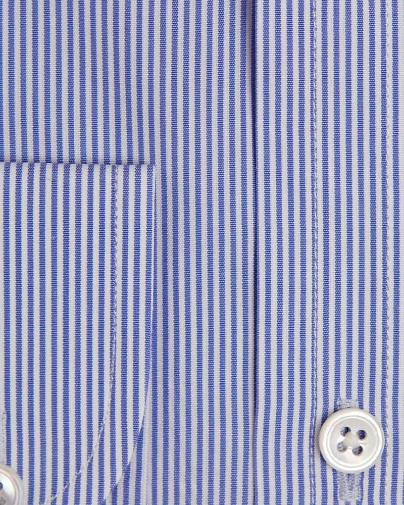 Contemporary Fit, Cutaway Collar, Two Button Cuff Blue Fine Bengal Stripe