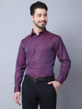 Cotton Blend Striped Purple Full Sleeve Regular Fit Formal Shirt for Men with Pocket