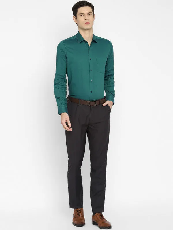 Cotton Dark Green Slim Fit Solid Shirts