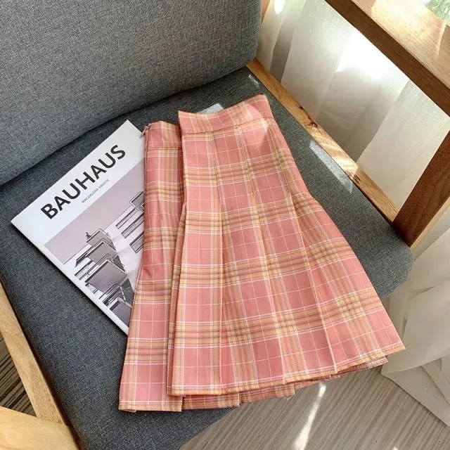 Essential High Waisted Pleated Plaid Skirts