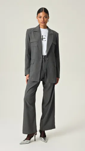 EXECUTIVE EDGE PINSTRIPE BLAZER WITH SILVER LUREX DETAILS