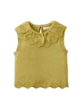 GIRLS SCALLOPED EDGE NECK AND HEM KNITTED TOP