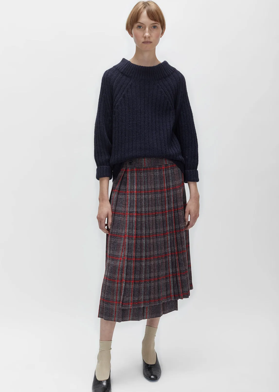 Glen Check Pleated Wrap Skirt