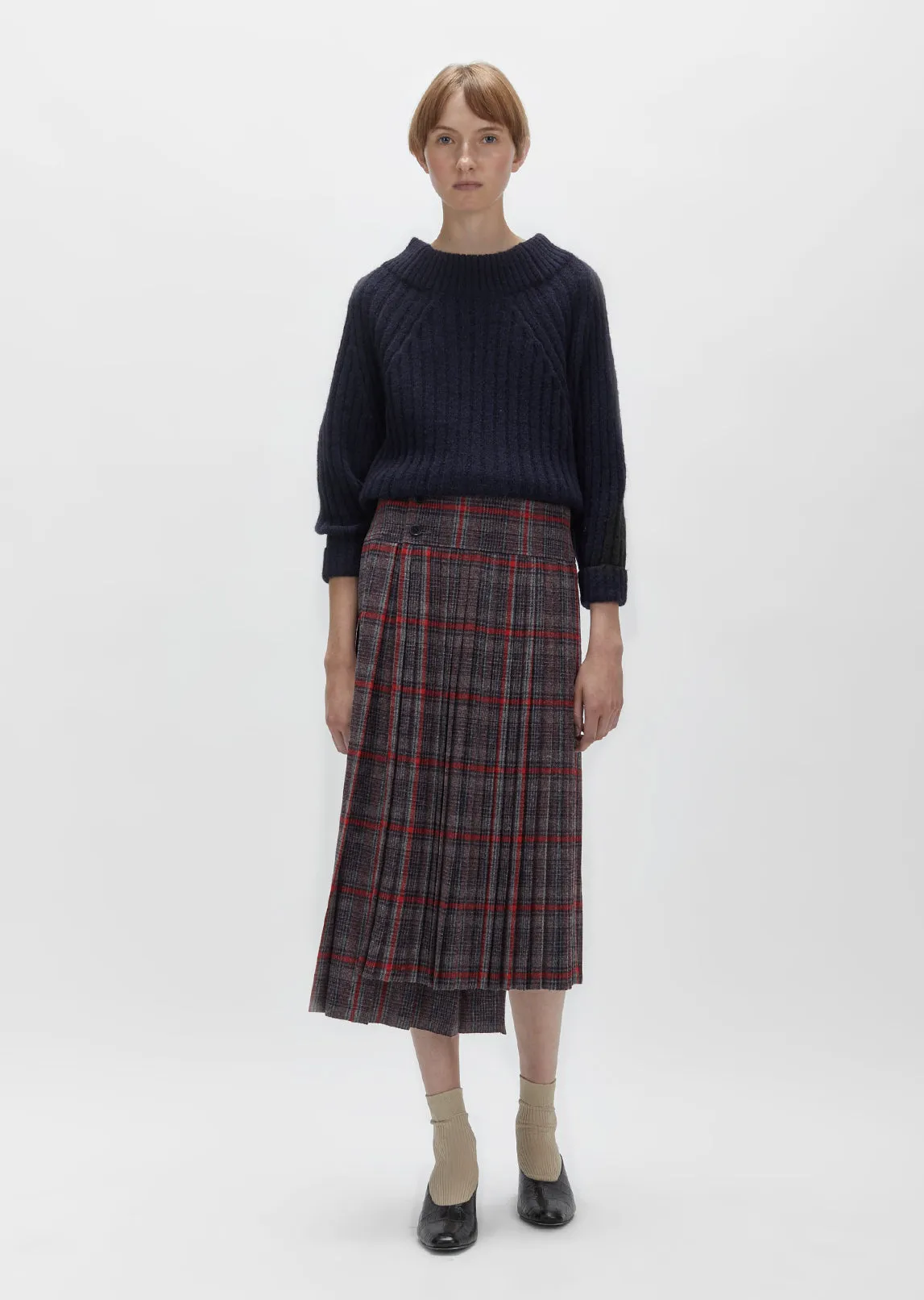 Glen Check Pleated Wrap Skirt