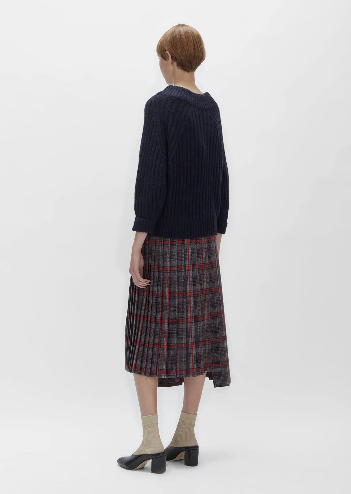 Glen Check Pleated Wrap Skirt