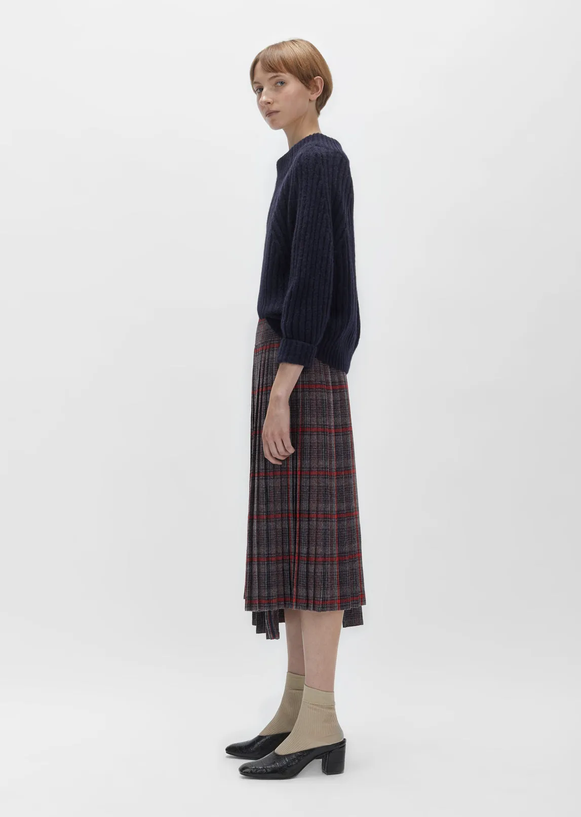 Glen Check Pleated Wrap Skirt