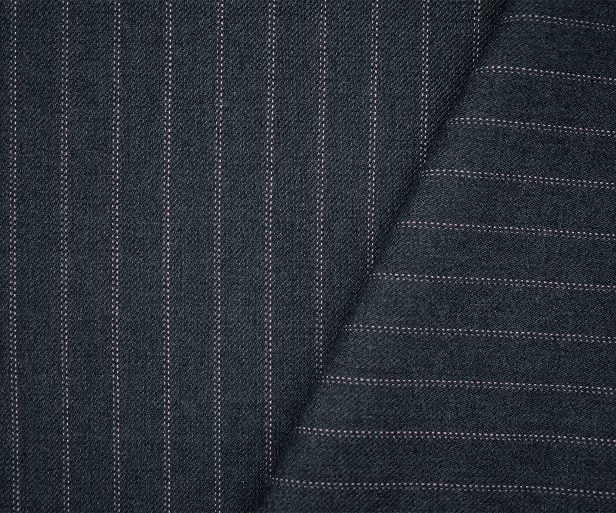 Gray-Light Pink Wool-Poly Double Pinstripe Twill Suiting Woven Fabric