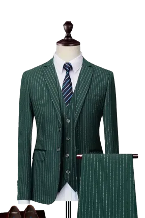 Green Slim Fit pinstripe 3-Piece 2 Button suit