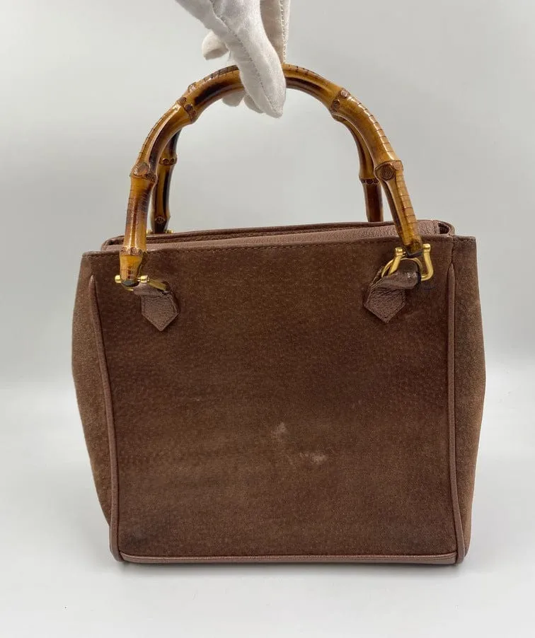 Gucci Suede Tote w Bamboo handle