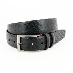 Italian Weave Embossed Calfskin Dress Casual Belt in Black by Torino Leather