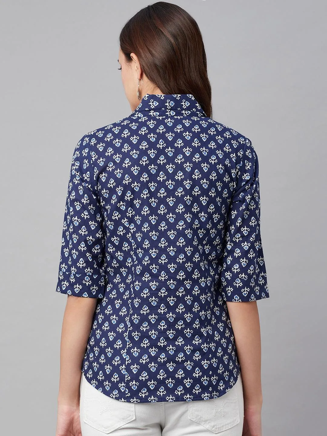 Jashvi indigo Block Printed Casual Women Shirts