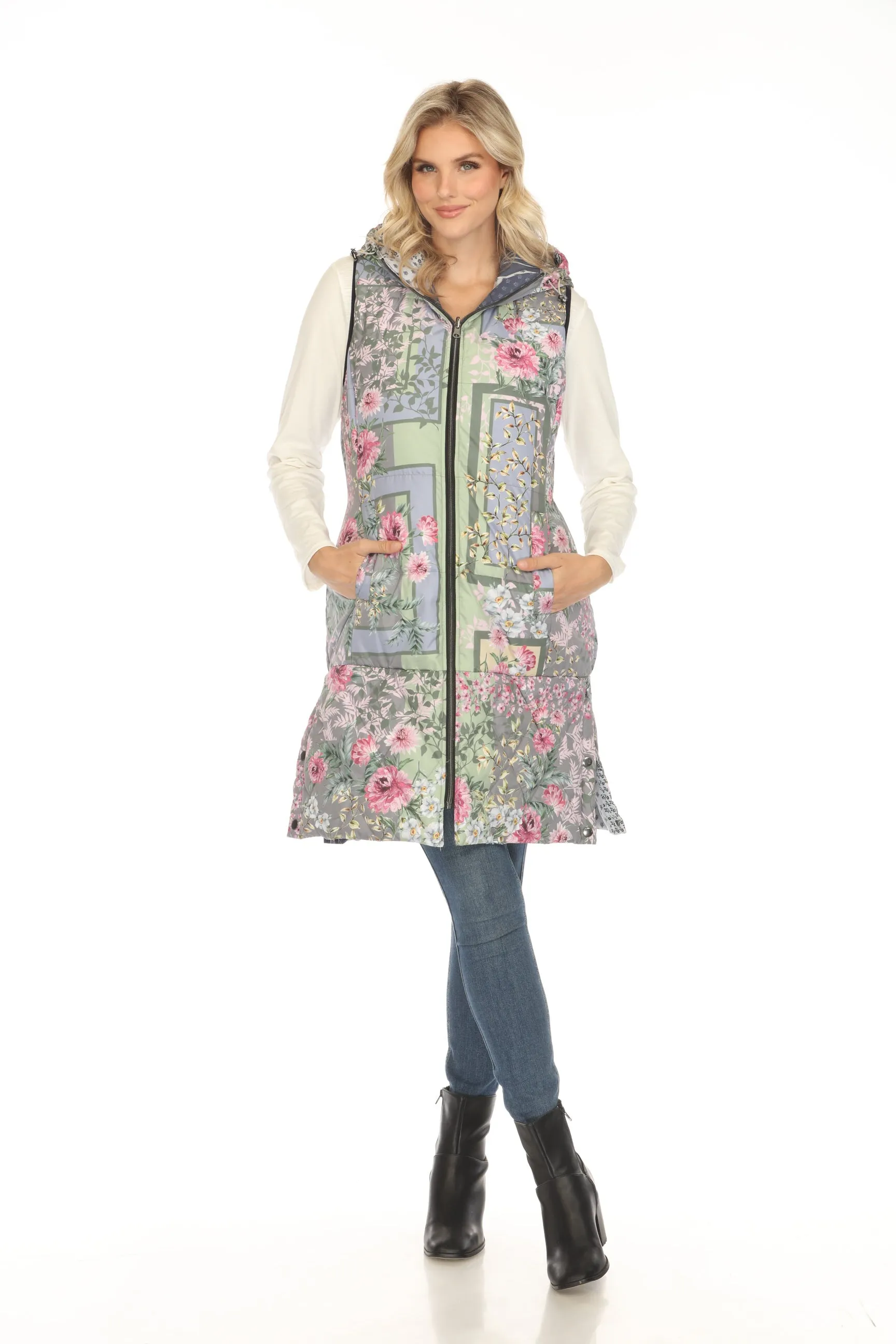 Johnny Was Reversible Hooded Long Puffer Vest JW00100