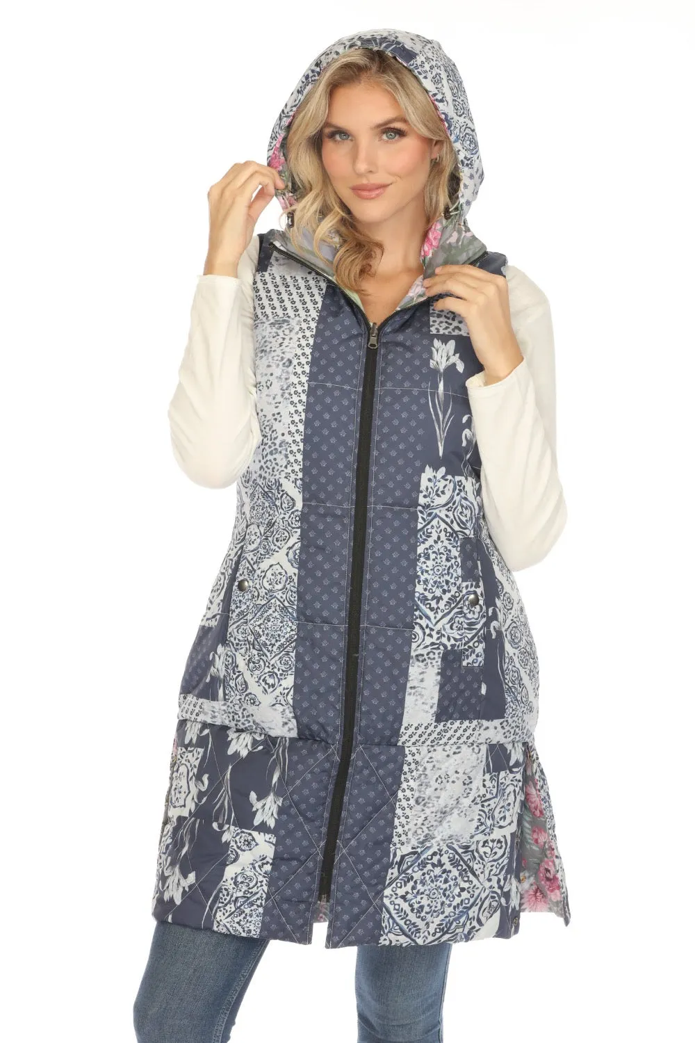 Johnny Was Reversible Hooded Long Puffer Vest JW00100