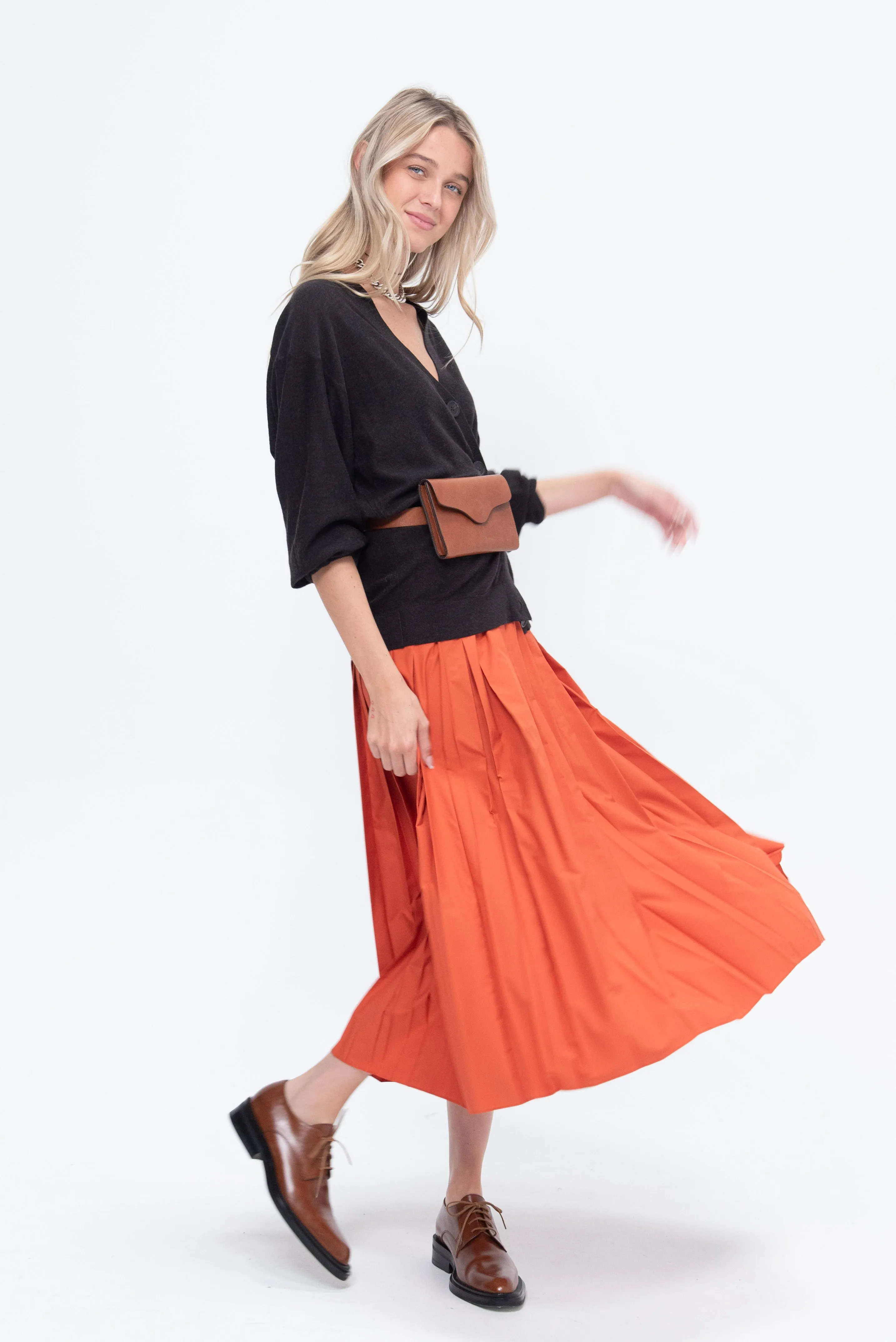 Kick Pleat Exclusive Pleated Skirt, Orange