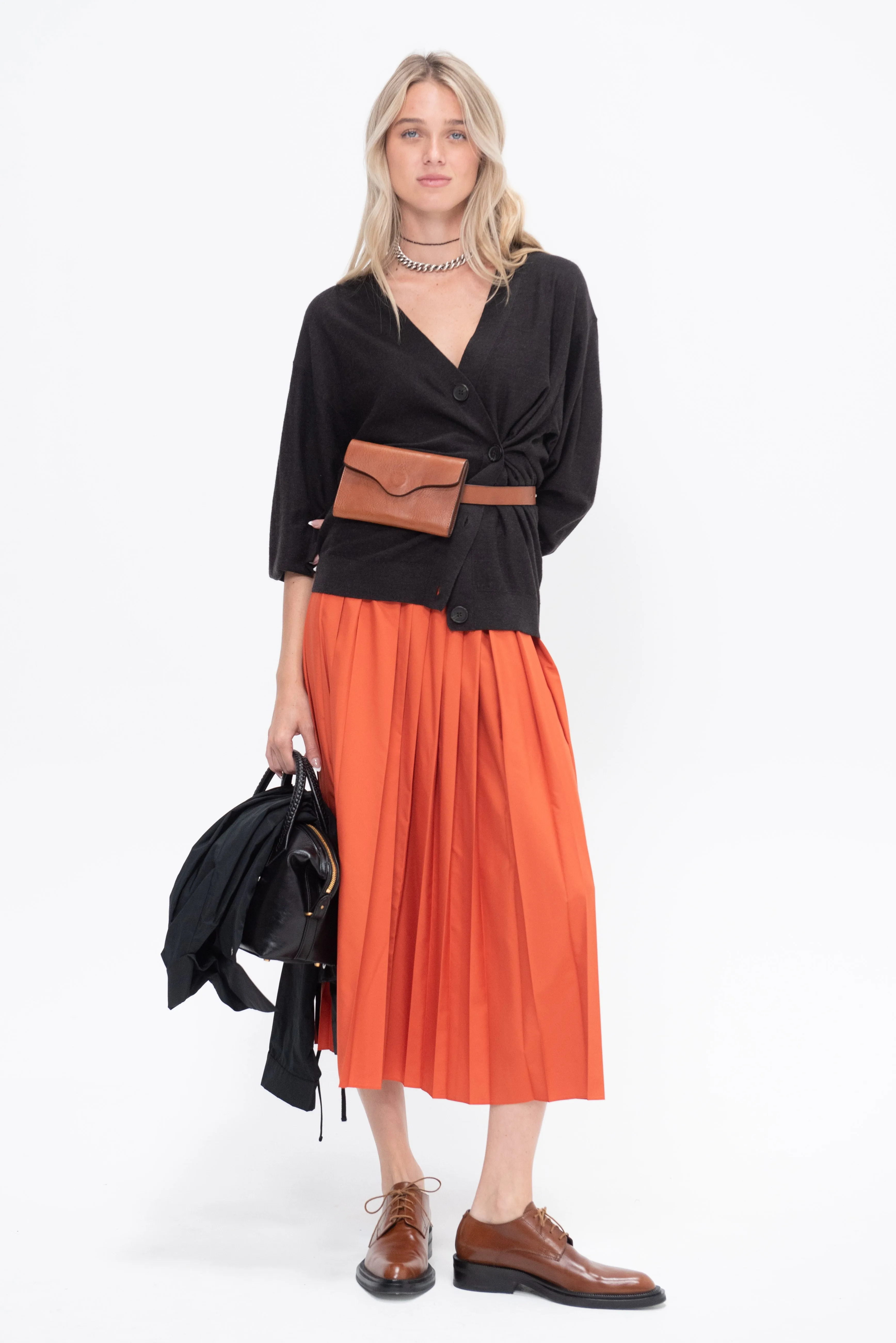 Kick Pleat Exclusive Pleated Skirt, Orange