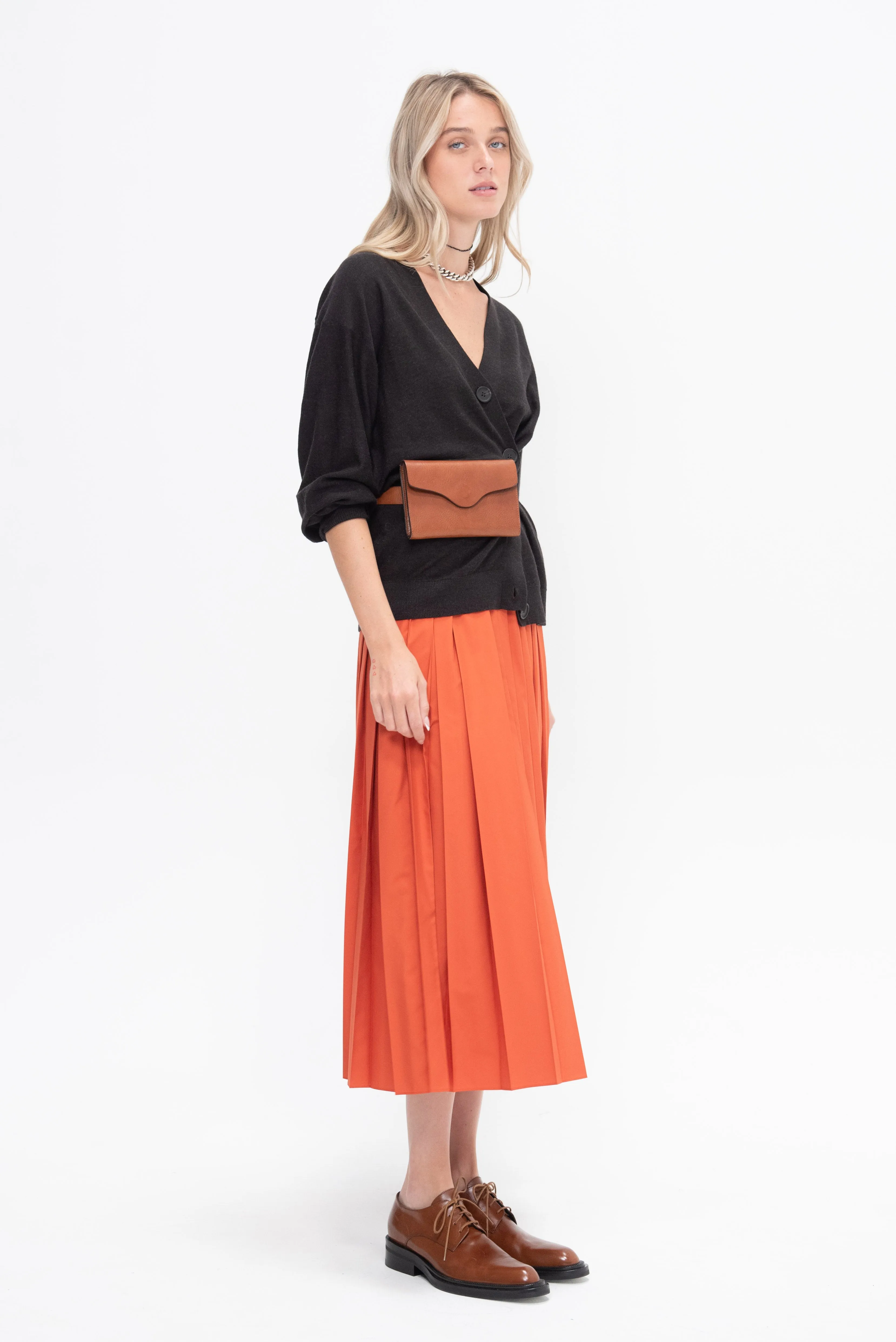 Kick Pleat Exclusive Pleated Skirt, Orange