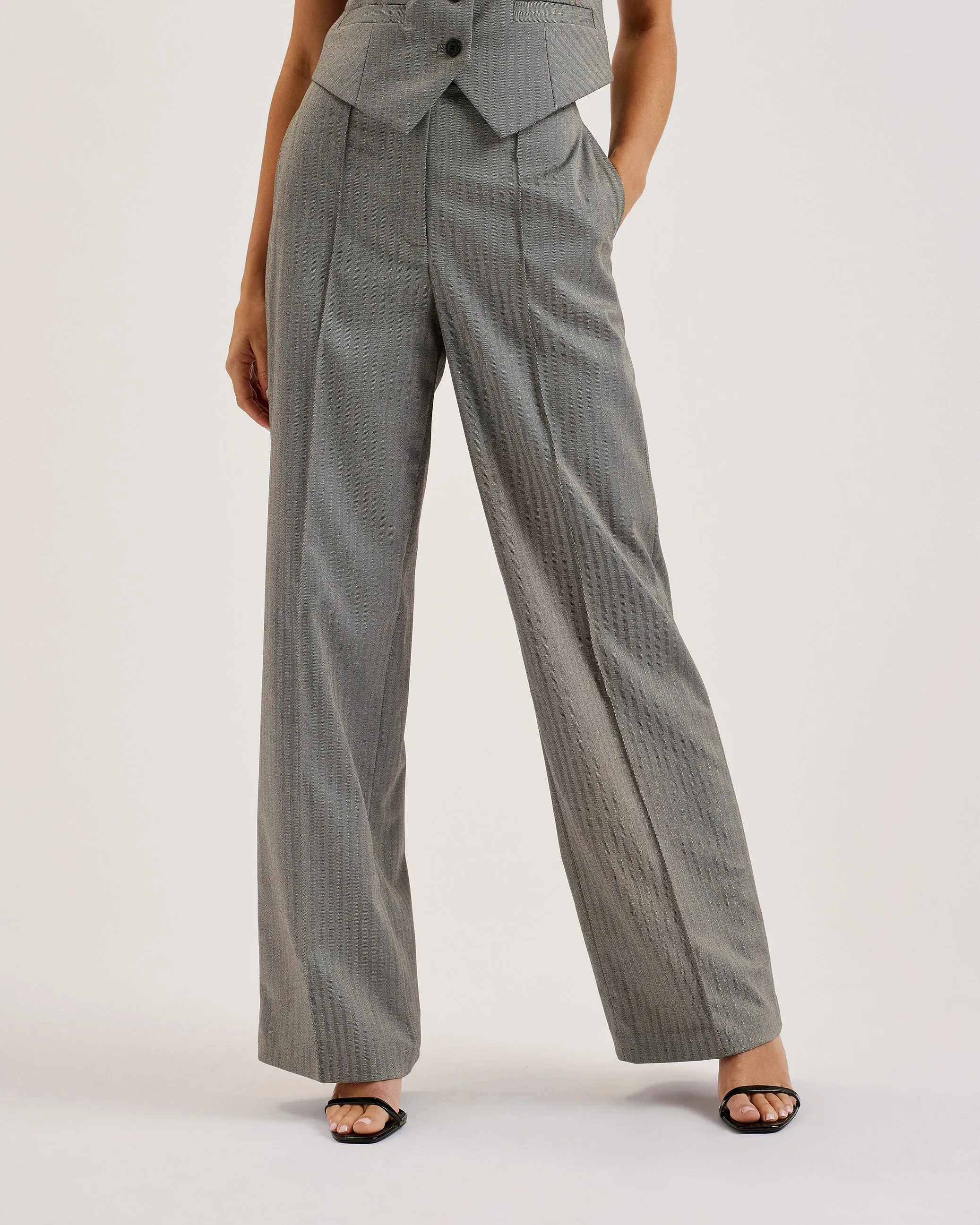 Koat Pinstripe Wide Leg Tailored Trousers Dk-Grey