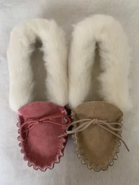 Ladies Suede Moccasin with wool lining and collar | Teresa