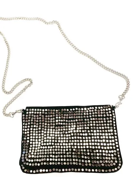 Large Black Studded Moroccan Suede Bag | Silver Studs